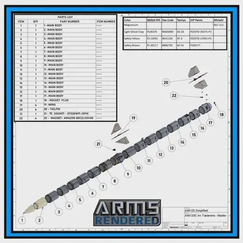 AIM-120C/D AMRAAM Missile Inert Replica 1:1 Size (Scalable)